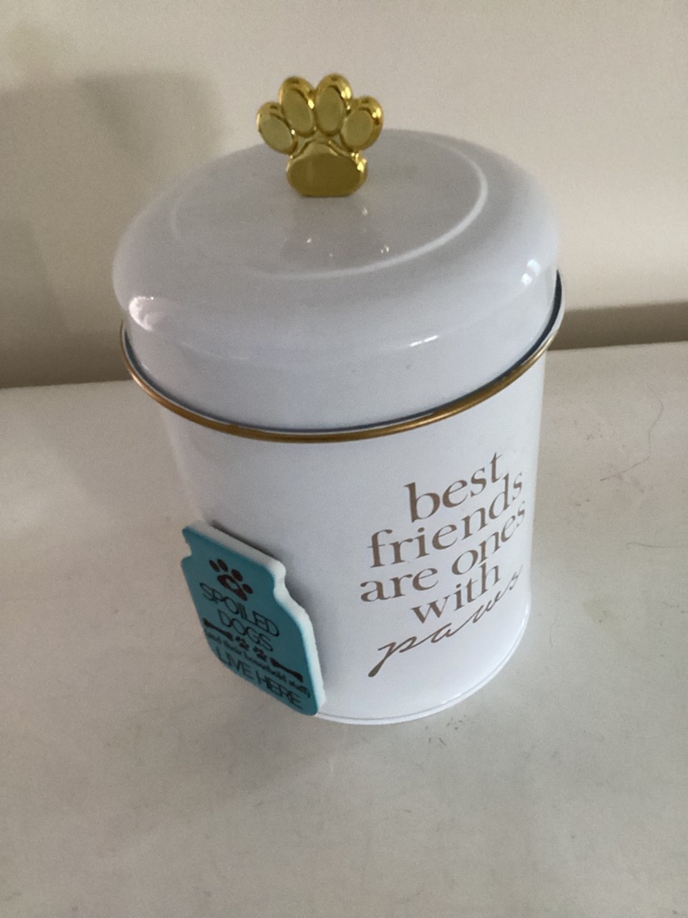 White Best Friends With Paws treat storage can and Spoiled Dogs Magnet - Picture 4 of 4